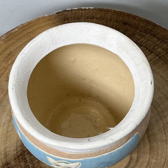 Unique Pastel Southwestern Style Studio Art Pottery Planter With Cats Signed 4” - Picture 2 of 6